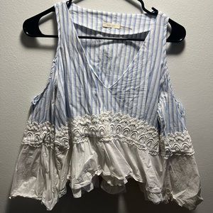 Cold Shoulder Striped Peplum Top